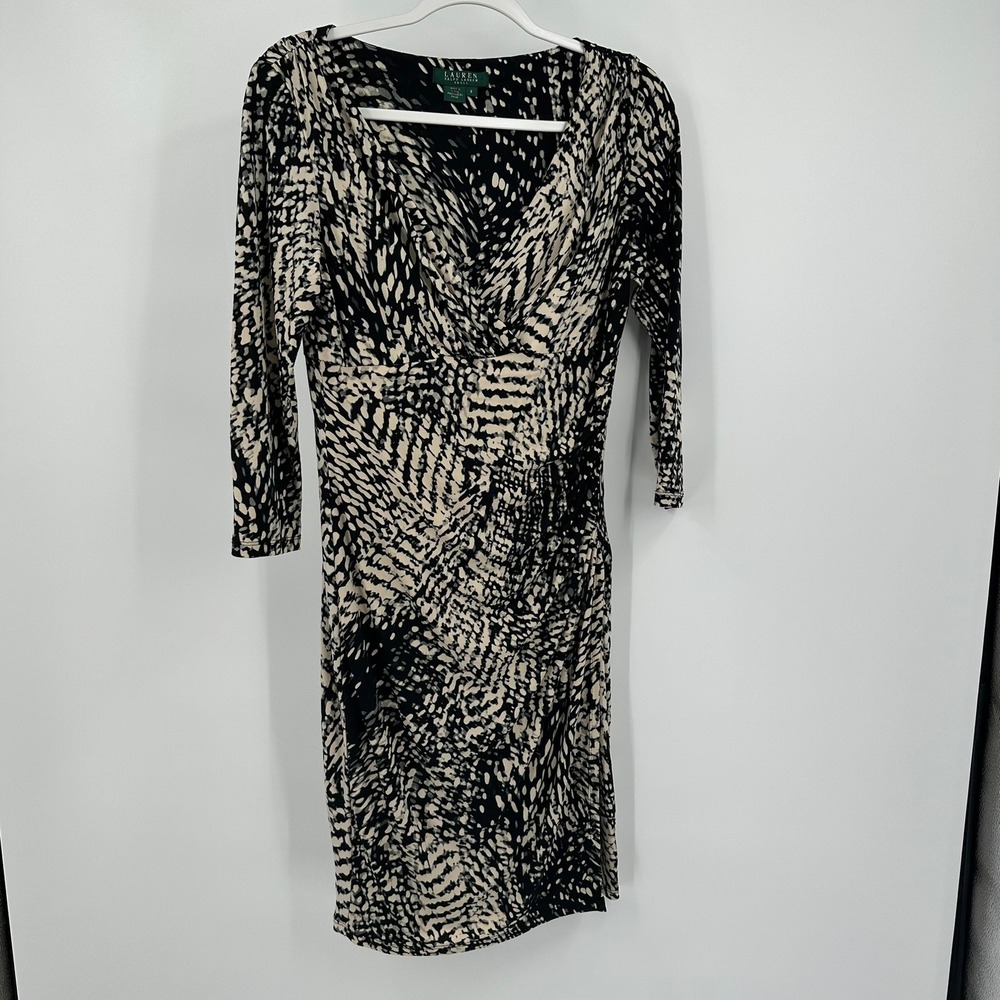 Lauren Ralph Lauren Womens Old Money Faux Wrap Size 8 Animal Print Office Career